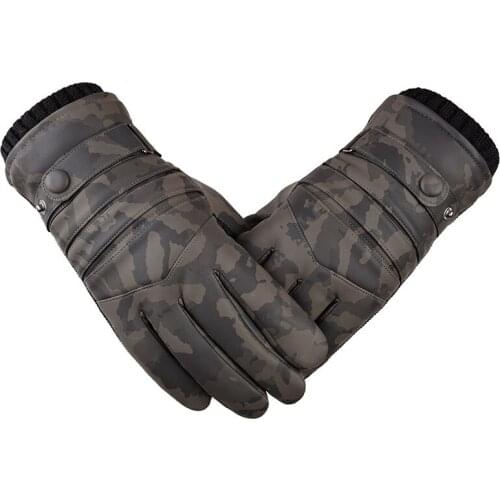 Men Camouflage Winter Velvet Warm Windproof Ski Driving Gloves Touch Screen Gloves