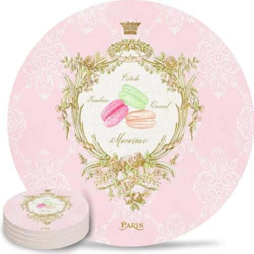 French Patisserie Macarons Round Coaster Set Non-slip Heat Proof Ceramic Coffee Drink Coasters Table Decoration Placemats