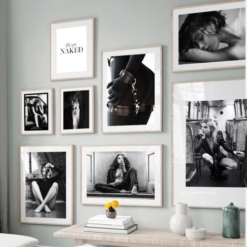 Wall Art Canvas Painting Black White Sexy Fashion Model Girl Photo Nordic Posters And Prints Wall Pictures For Living Room Decor