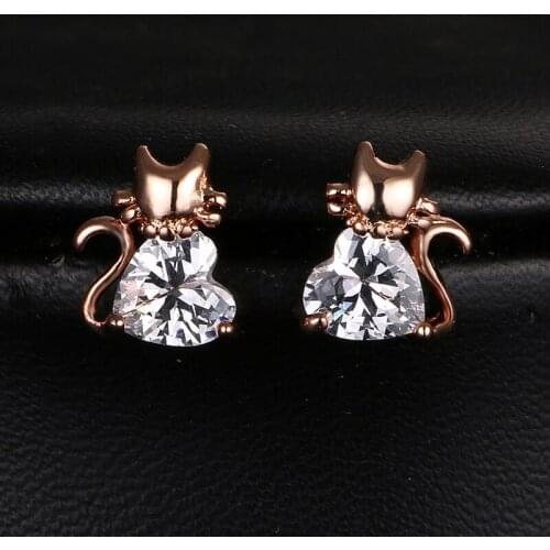 NoEnName_Null Fashion Rose Gold Cat Earrings Unique Cute Design For All Women as Gifts