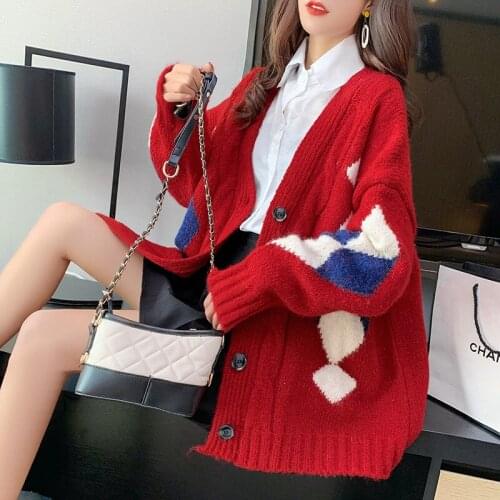 New 2021 autumn winter Korean twist sweater womens cardigan loose retro lazy style knitted coat thick knit cardigan thick knit
