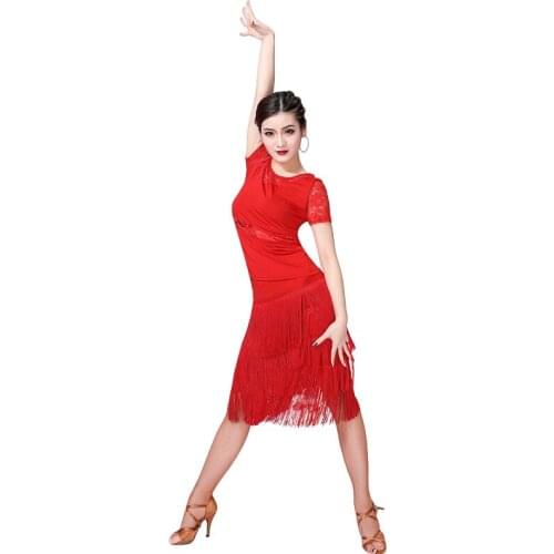 New Latin Dance Costumes Women Dance Practice Set Samba Costume Short Sleeve Top Tassel Skirt Latin Dancing Performance 2pcs Set