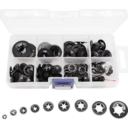 New 260Pcs M2-M12 Tooth Starlock Push on Locking Washers Speed Clips Fasteners Assortment Quick Speed Locking Washers