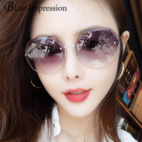 Sunglasses for Women Ladies Rimless Diamond Cutting Lens Brand Designer Ocean Shades Vintage Sun Glasses