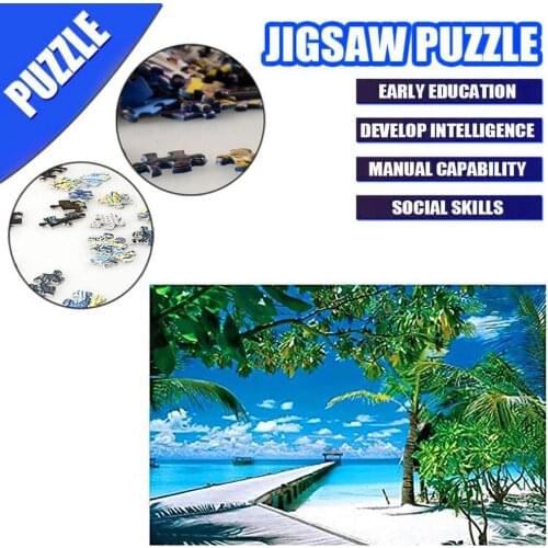 1000Pcs Adult Kids Jigsaw Puzzles Beach Coconut Tree Landscape Toy Wall Decor