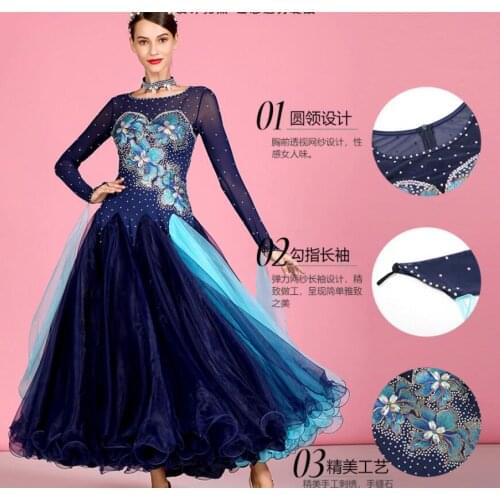 Tango dress cha cha dance dress waltz dress ballroom dress woman competition girls ballroom dresses crystal navy blue S7040