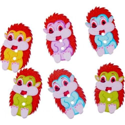 Free Shipping 10Pcs Rondom Mixed Decorative Buttons Cartoon Lovely Hedgehog 2 Holes Pattern Sewing Scrapbooking 33x20mm