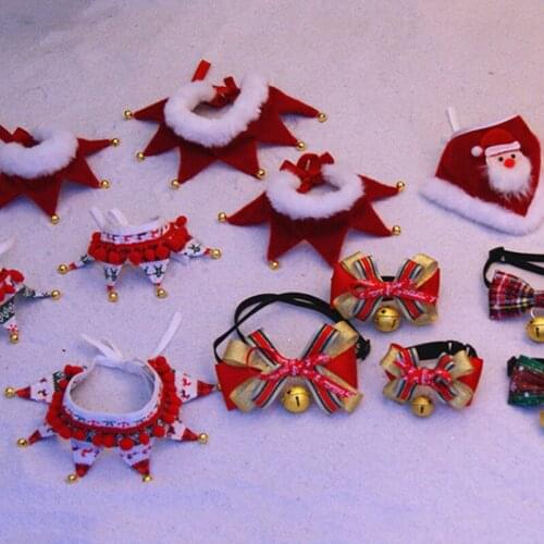 Christmas Dog Cat Plush Scarf Bib Decor Adjustable Collar Pet Puppy Neckerchief Saliva Towel Necklace Bell Grooming Accessories