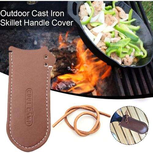Pot Handle Leather Holder Cast Iron Skillet Handle Covers Iron Frying Pan Handle Cover Pot Anti-scald Leather Cover For Camping