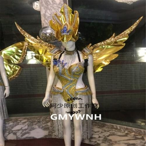 S9A Ballroom dancer led light costumes luminous stage bodysuit catwalk backplan wings dj dress clothe performance bodysuit disco