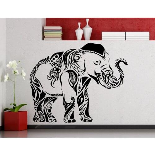 Happy Walking Elephant Wall Stickers Whole Tribal Pattern Elephant Art Wall Murals Indian Style Home Room Decor Wallpaper W-462