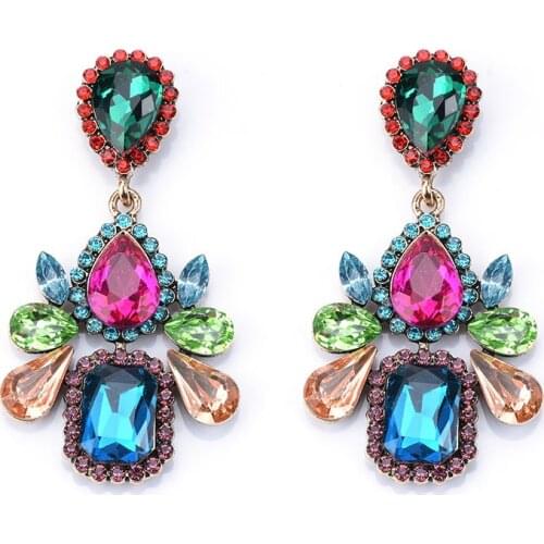 Fashion Colorful Glass Crystal Long Drop Earrings Jewelry For Women Wedding Party Rhinestone Big Hanging Earrings Female
