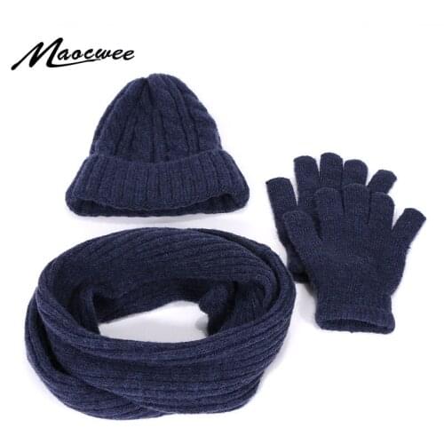 Hats Scarves Gloves Three-Piece Set Men Women Winter Warm Outdoor Beanie Hat Thick scarf Gloves Suit Windproof Beanies Scarf Set