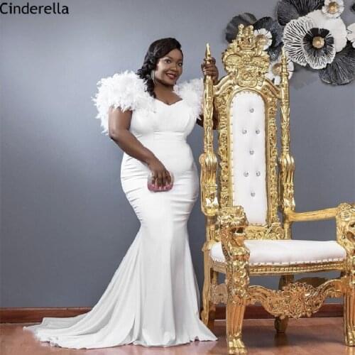 Wedding Dresses Sexy V-Neck Sleeveless Mermaid High Quality Satin Feather Wedding Dresses With Zipper Back vestido de noiva