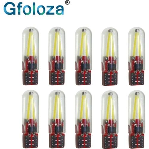 Gfoloza W5W LED T10 Filament Auto Car Reading Dome Light Glass Bulb DRL 194 168 Interior Lamps White Blue Red Yellow 10PCS