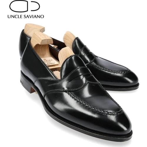Uncle Saviano Loafers Dress Formal Men Shoes Solid Pointed Toe Slip-On Business Genuine Leather Original Designer Best Men Shoes