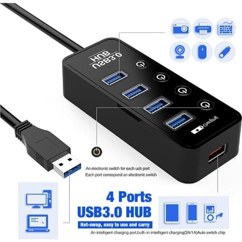 High Quality USB Hub 4-Port USB 3.0 Hub USB Adapter With On/Off Switches For PC Laptop Computers Adaptador USB Hab