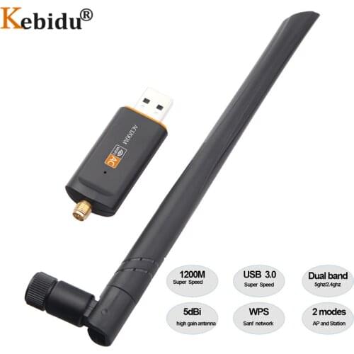 KEBIDU Super Speed 1200Mbps USB 3.0 Wireless Wifi Adapter 2.4Ghz/5Ghz Dual Band Network Card RTL8812 5dBi Antenna For Laptop PC