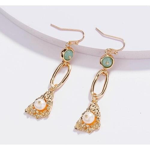 2020 Fashion Natural Pearl Long Tassel Drop Dangle Earrings for Women Green Crystal Statement Earrings Party Jewelry Gift
