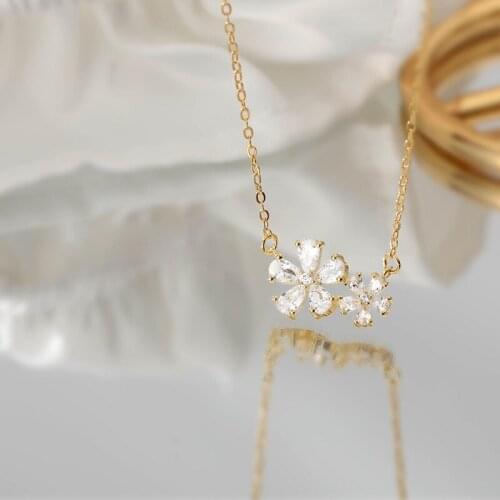 KOFSAC Cute Romantic 925 Sterling Silver Necklace Women Fashion Jewelry Exquisite Zircon Two Flower Pendant Girl Engagement Gift