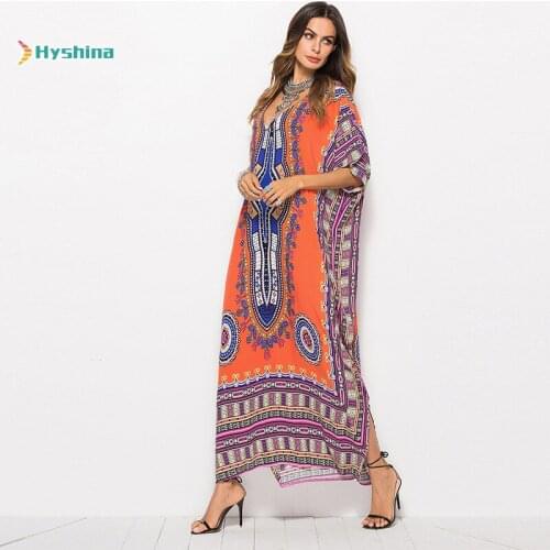 Spring and Summer Womens Dress Large Size Hot Style Printing Casual Fashion Dress Robe Beach Skirt