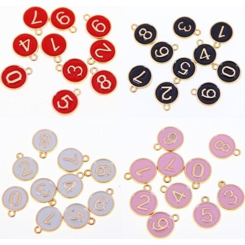 10PCs 12*15mm Zinc Based Alloy Enamel Charms Pendant Round KC Gold Color DIY Findings White Number Message " 0~9 " Accessories