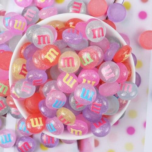 100pcs/lot Kawaii Flat Back Resin M Chocolate Beans Candy DIY Cabochons Scrapbook Embellishment Phone Craft Decoration
