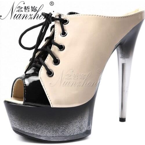 15CM Super High heeled shoes Mature Sexy Mixed colors Thick platform Women Slippers Nightclub Pole dancing 6 inches Fetish Trend