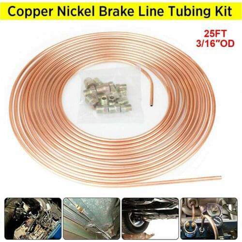 25ft 7.62m Roll Tube Coil of 3/16" OD Brake Pipe Hose Line Piping Joint Union with Male Female Nuts 4M Brake Line Protector