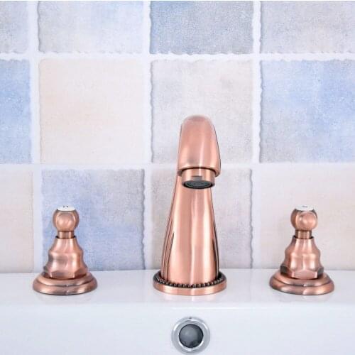 Antique Copper Two Handle Deck-Mount Three Hole Widespread Bathroom Lavatory Vessel Bathtub Basin Faucet Sink Mixer Tap dsf536