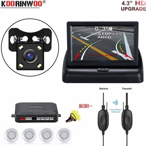 Koorinwoo Wireless Car Dynamic Trajectory Reverse Camera Foldable Monitor Auto Accessories Parking Sensor Radar Alarm System Kit