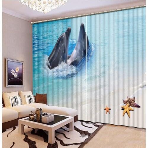 Home Bedroom Decoration Fashion Customized 3D Curtain Starfish Dolphin Curtains For Bedroom Blackout Shade Window Curtains