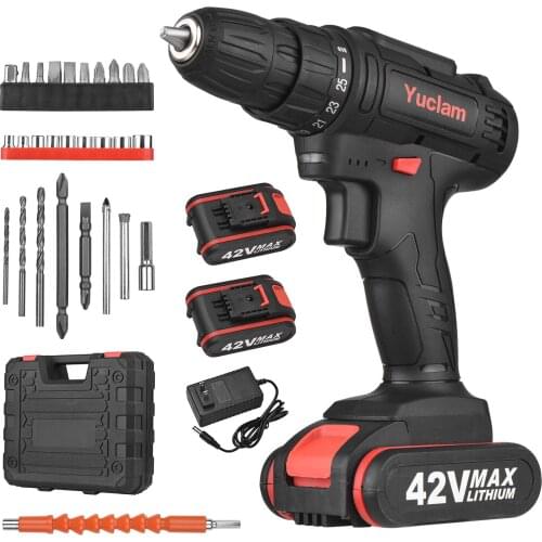 Two-Speed Cordless Drill Electric Screwdriver 25+1 Torque Flexible Shaft 2 Batteries 3/8 Inch Chuck 50Nm Screwdriver LED Light