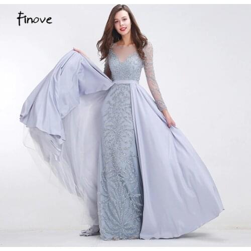Finove Heavy Beading Prom Dresses 2020 New Styles See-Through Tulle Mermaid A-Line Floor Length Long Party Gowns