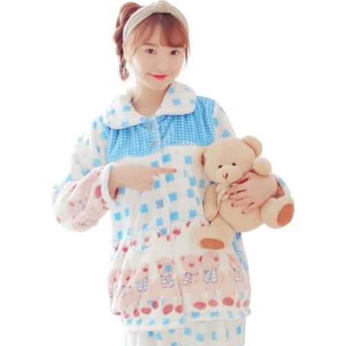 Flannel sweet plaid winter month clothes maternity suit, vertical zipper lactation clothing