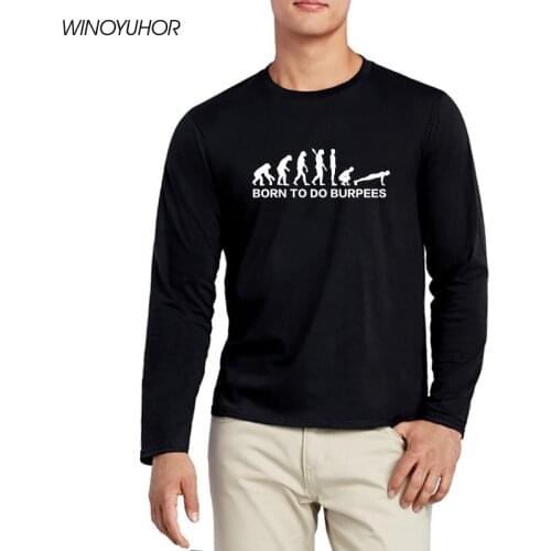 Evolution Of Burpees Printed Cotton T-shirt Men Funny Gift T Shirt Spring Autumn Long Sleeve Top Tees Camisas Hombre