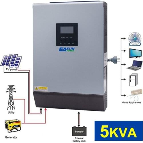 5KVA 4000W Solar Hybrid Inverter Pure Sine Wave 220VAC Output Solar Inverter Built-in PWM 48V 50A Solar Charge Controller