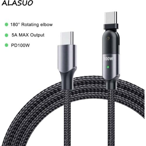 60W 100W USB Type C Cable PD Fast Charging For Macbook Samsung S9 Huawei P30 180 Degree Rotating Dual Type-C Data Cable 5A 3A
