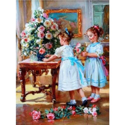 Flowers diamond art painting children girls portrait mosaic embroidery picture puzzle rhinestones sticker decor beadwork craft