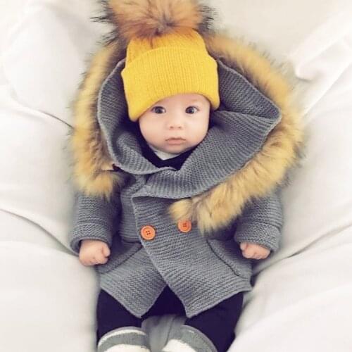 Baby Coat For Boys Cardigan Autumn Hooded Faux Collar Knitted Boys Girls Jacket Toddler Baby Girl Sweater Pullover