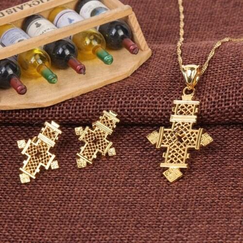 Bangrui ethiopian cross sets jewelry necklace pendant/earrings habesha set, gold color africa wedding eritrea