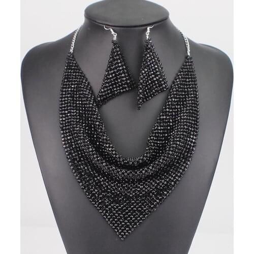 MANILAI Indian Jewelry Set Shining Rhinestone Metal Slice Bib Choker Necklaces Earrings Party Wedding Fashion Jewelry Sets 2020