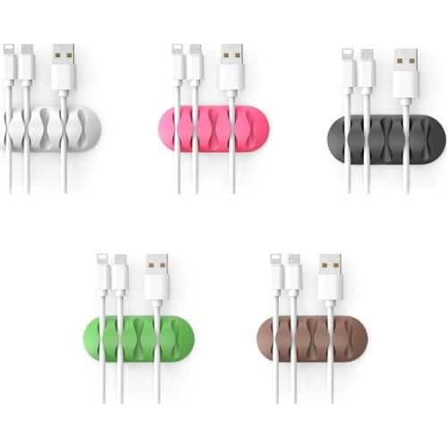 Creative Strong Adhesive Five-hole Cable Clamp Multi-hole Silicone Desktop Cord Clamp Wire Organizer Fixer Multi-color
