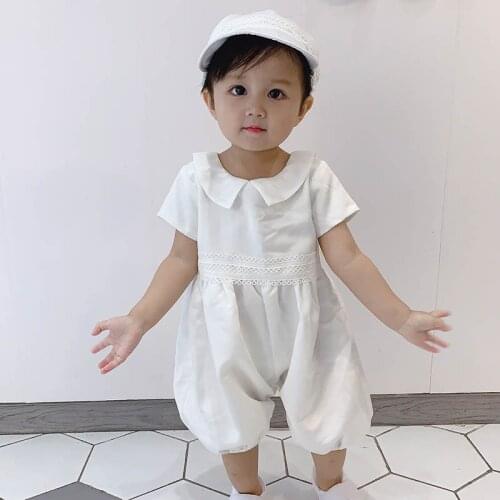 Baby Boy White Christening Gown Infant Baptism Jumpsuit with Cap Bebe First Birthday Costume for Newborn Gentlemen Clothes 12M