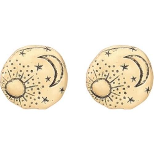 Uno Round Stud Earrings for Women Vintage Texture Sun Moon Star Minimalist Studs Earring Jewelry