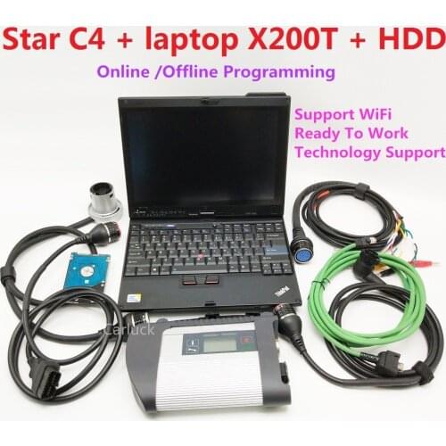 Best X200t diagnostic laptop with SD connect C4 installed software HDD win7 system 2020 MB Star C4 multi-languages