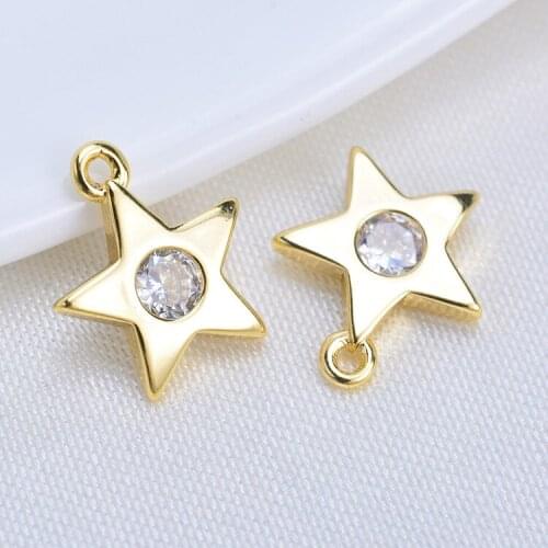 20pcs spot accessories wholesale Small five-pointed star pendant plating gold inlay zircon small DIY pendant