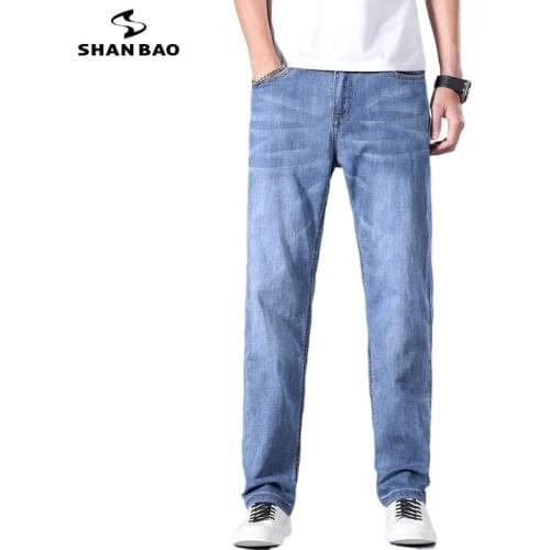 40 42 44 Mens loose jeans 2020 autumn winter brand clothing new comfortable cotton youth casual straight denim jeans light blue