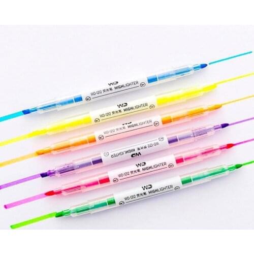 6 Colors Sets Of Double Head Fluorescent Pens Korean Marking Pens With Color Marking Fluorescent Pencil Double Heads