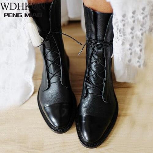 New SHENGY Patent Leather British Style Flat Boots Black Pointed Toe Boots Handsome Motorcycle Boots Womens Boots
